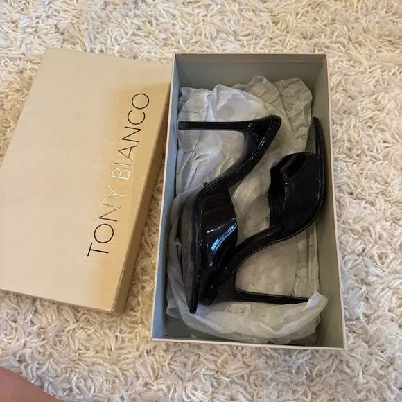 Tony Bianco Black Patent Pointed Toe Mule - Picture 4 of 5